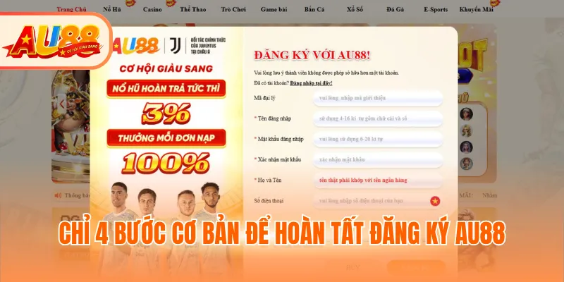 Chỉ 4 bước cơ bản để hoàn tất đăng ký AU88